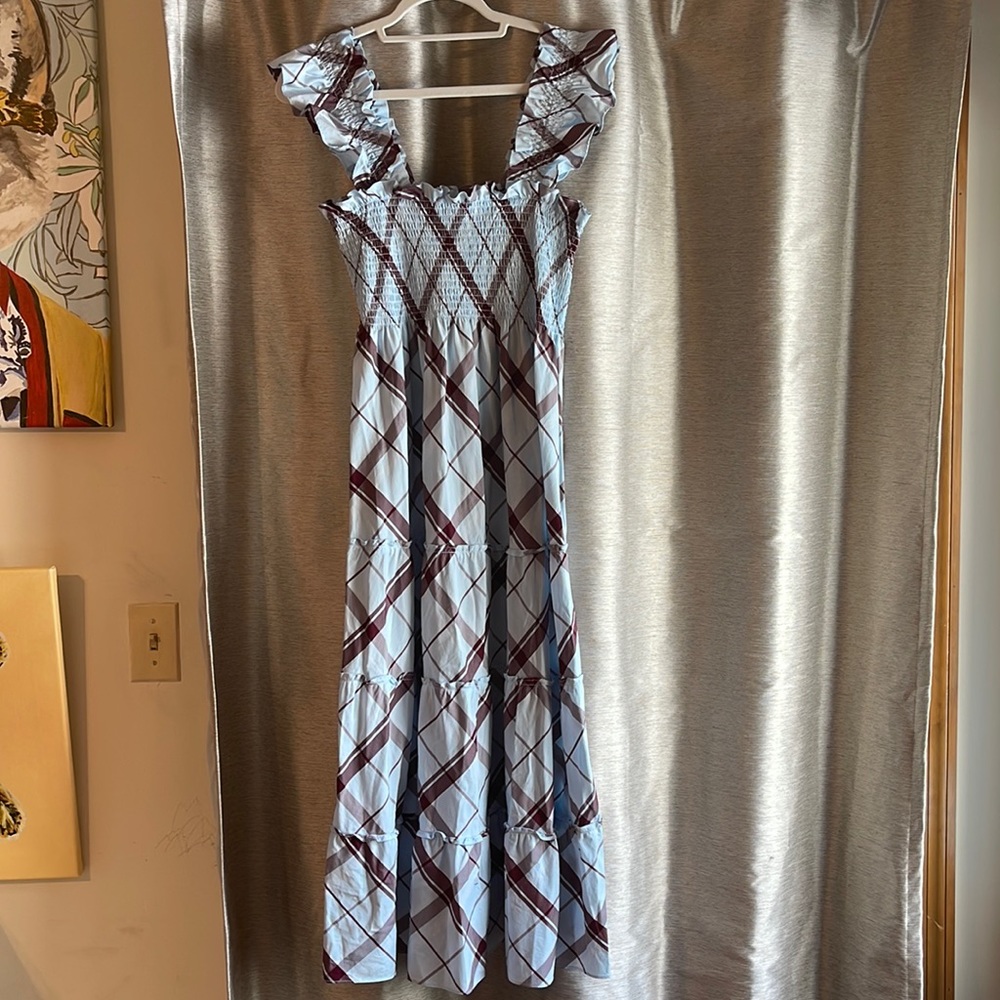 Hill House Blue and Burgundy Midi Dress